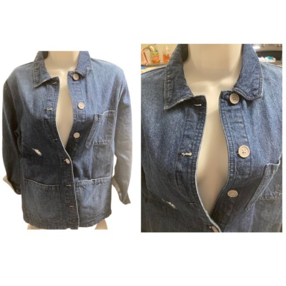 Vintage Distressed Denim Button Down Jacket